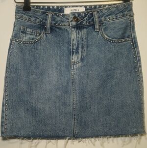 Pistola Blue Denim Mini Skirt with Studs